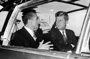 picture of Mohammad Reza Pahlavi and John F. Kennedy in vehicle